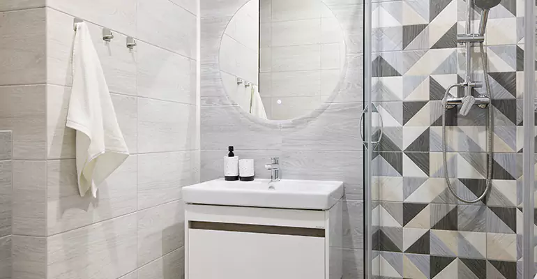 Modern Small Bathroom Walk-In Shower Remodel in Long Branch